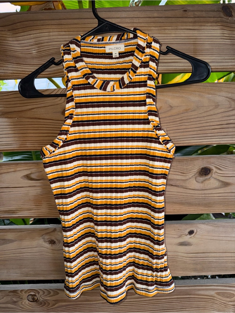 Anthropologie Striped Ribbed Tank Top in Yellow, Brown & Cream